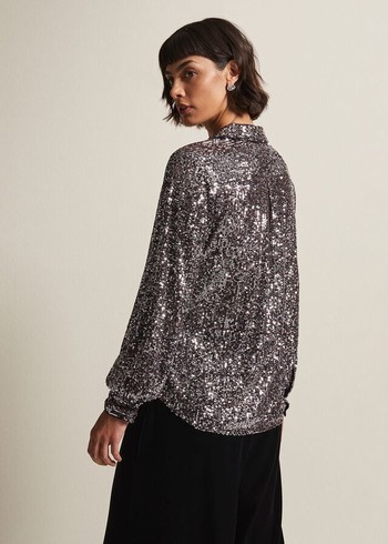 Phase Eight Medora Sequin Shirts Silver USA | 2083471-GL